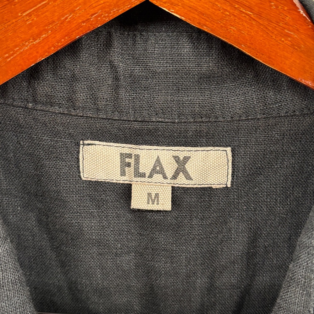 Flax 100% Linen Black Sleeveless Button-Down Lagenlook Shirt Tunic Dress, size M - Picture 3 of 11